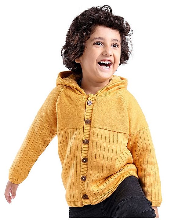 Babyhug Full Sleeves Hooded Sweater Solid- Yellow