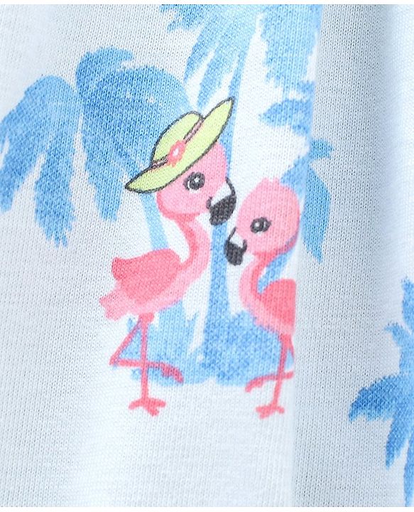 Babyhug 100% Cotton Cold Shoulder Sleeves Top & Shorts Set Floral Print- Blue & White