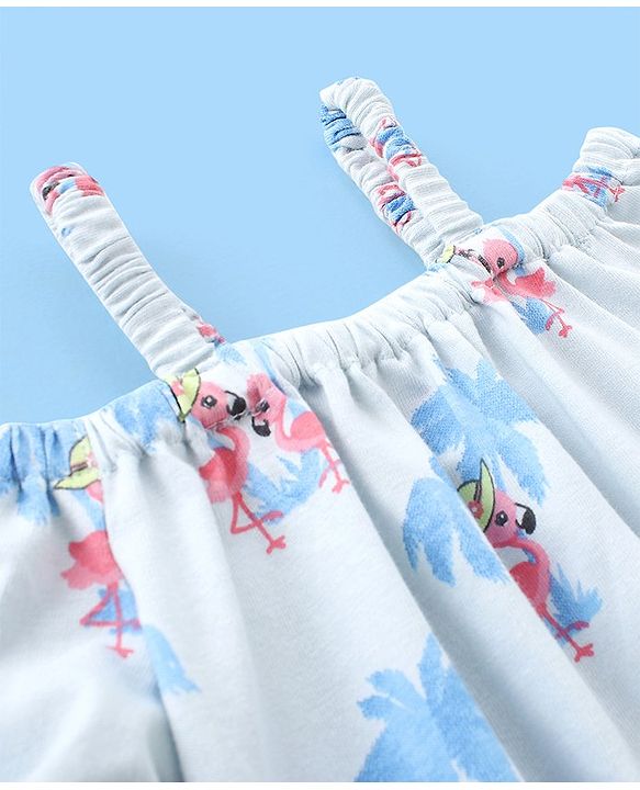 Babyhug 100% Cotton Cold Shoulder Sleeves Top & Shorts Set Floral Print- Blue & White
