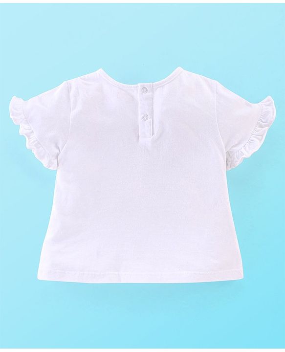 Babyhug 100% Cotton Knit Half Sleeves Top & Denim Shorts Set Argyle Embroidery - Blue & White