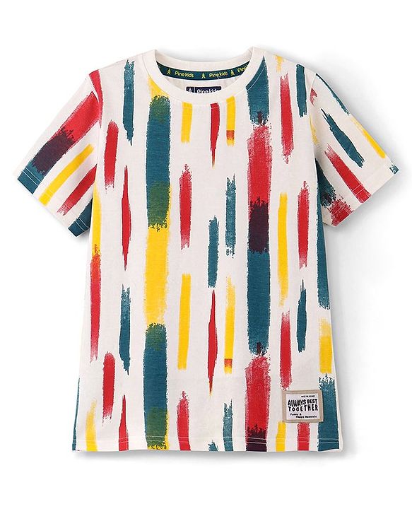 Pine Kids Cotton Biowashed Half Sleeves  Abstract Print T-shirts - Multicolor