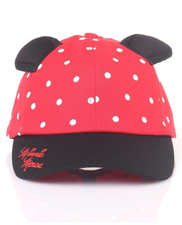 Babyhug Cotton Disney Minnie Mouse Embroidery Baseball Cap Red - Circumference 50 cm