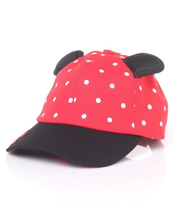 Babyhug Cotton Disney Minnie Mouse Embroidery Baseball Cap Red - Circumference 50 cm