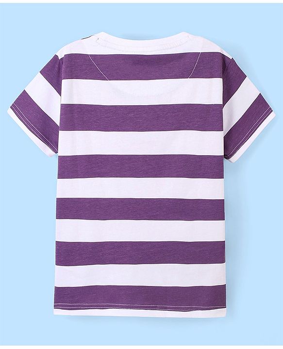 Pine Kids 100% Cotton Knit Half Sleeves Striped T-Shirt- Purple & White