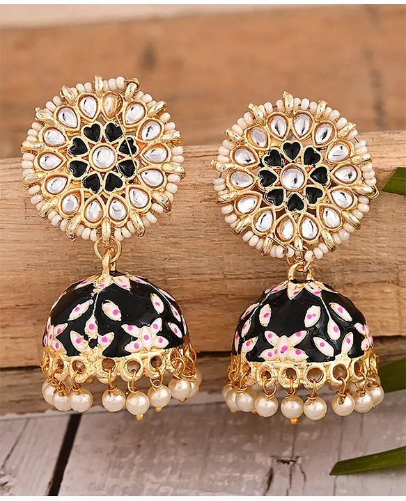 Black Color Alloy Metal Gold Plated Earrings Alloy Jhumki Earring - Etsy