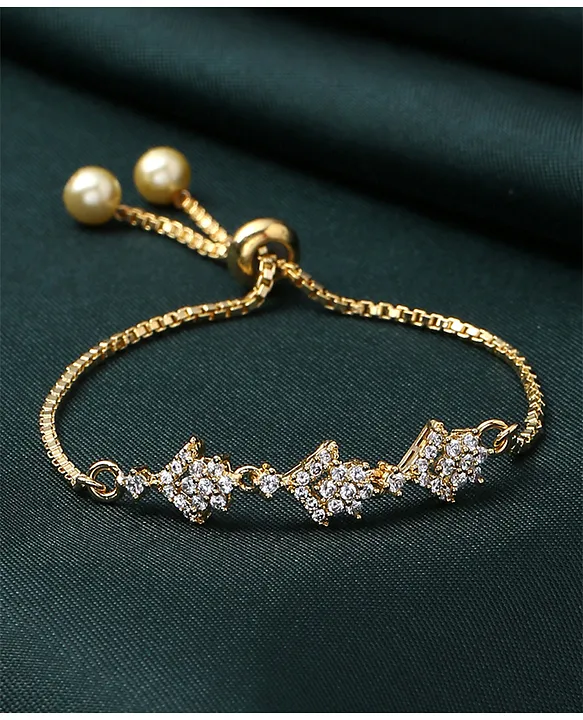 Gold Beaded And Pink Pave Adjustable Bracelet - Perfect Piercing