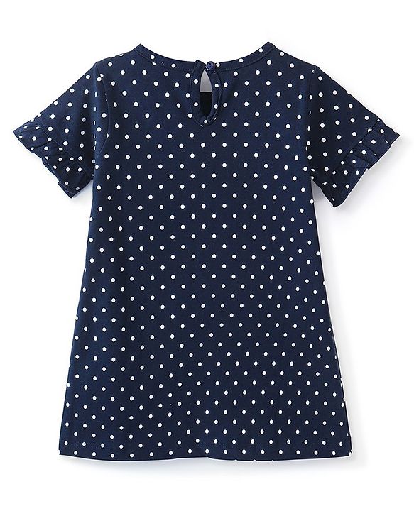 Babyhug Half Sleeves Nighty With Polka Dots & Rainbow Print - Navy Blue