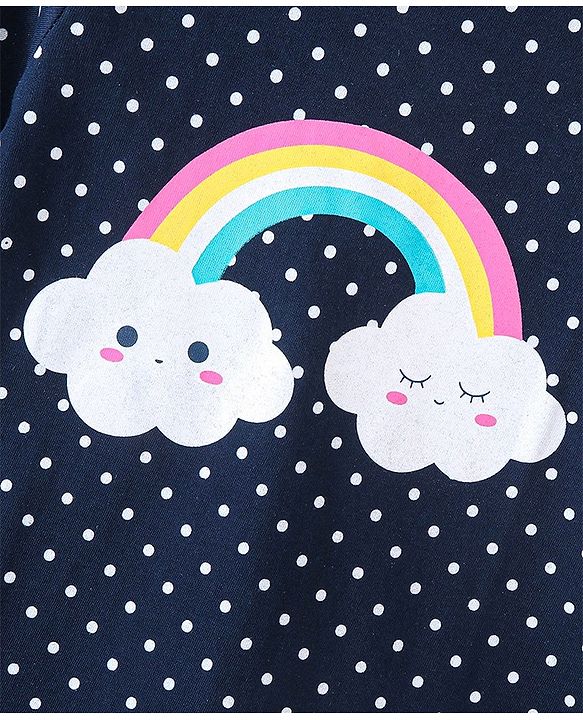 Babyhug Half Sleeves Nighty With Polka Dots & Rainbow Print - Navy Blue