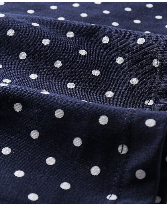 Babyhug Cotton Knit Half Sleeves Night Gown with Star Print - Navy Blue