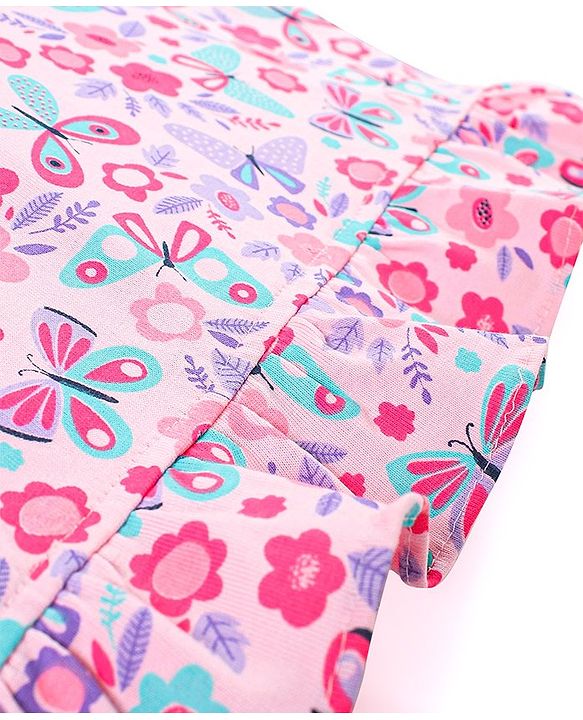 Babyhug Cotton Knit Short Sleeves Nighty Butterfly  Printed  - Pink