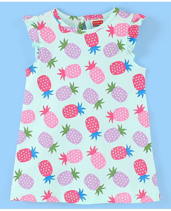 Babyhug Cotton Knit Short Sleeves Nighty Pineapple  Printed  - Blue