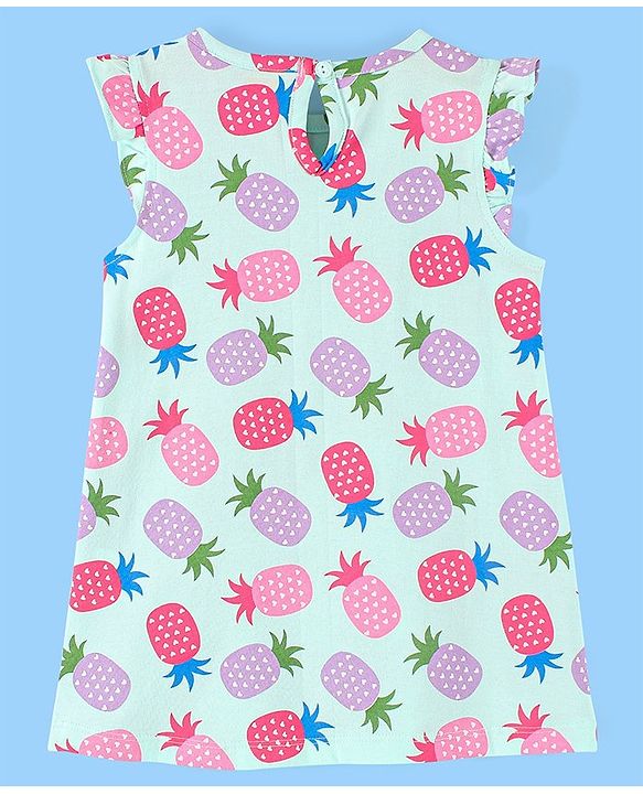 Babyhug Cotton Knit Short Sleeves Nighty Pineapple  Printed  - Blue