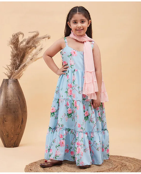 Trendy Colorful Floral Print Sleeveless Anarkali Gown for Girls & Women  Lowest price!