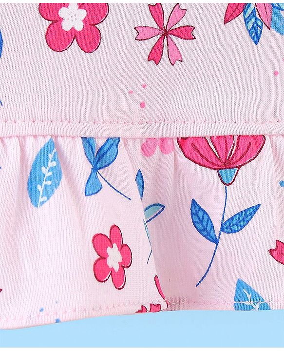 Babyhug Cotton Knit Half Sleeves Nighty Floral Print - Pink