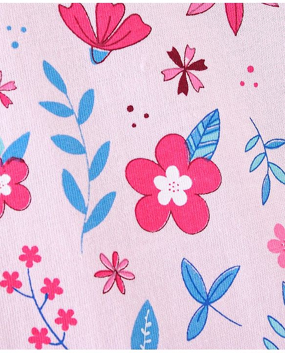 Babyhug Cotton Knit Half Sleeves Nighty Floral Print - Pink