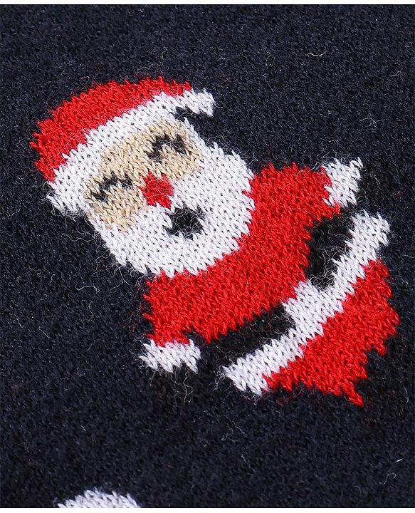 Babyhug 100% Cotton Full Sleeves Winter Wear Romper With Santa Claus Print - Navy Blue & Red