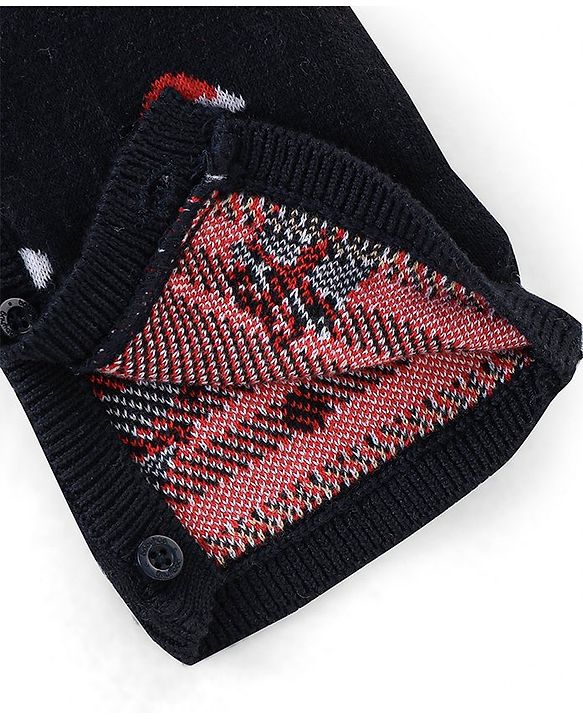 Babyhug 100% Cotton Full Sleeves Winter Wear Romper With Santa Claus Print - Navy Blue & Red