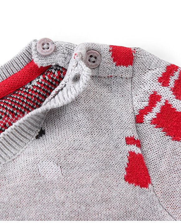 Babyhug 100% Cotton Full Sleeves Winter Wear With Romper Santa Claus Print - Grey & Red