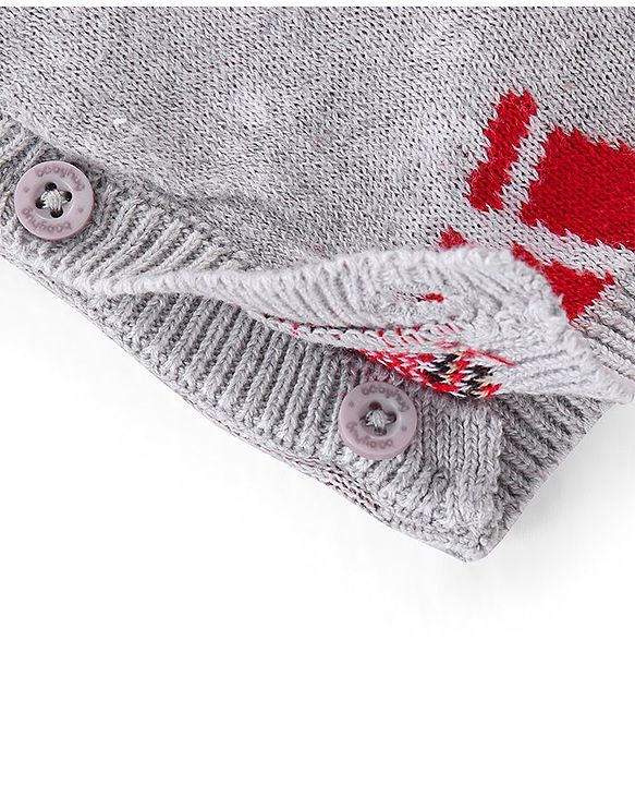Babyhug 100% Cotton Full Sleeves Winter Wear With Romper Santa Claus Print - Grey & Red