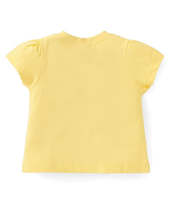 Babyhug Cotton Half Sleeves Capri Night Suit Kitty & Rainbow Print- Yellow