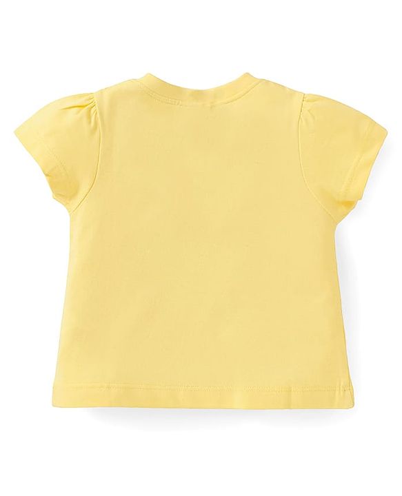 Babyhug Cotton Half Sleeves Capri Night Suit Kitty & Rainbow Print- Yellow