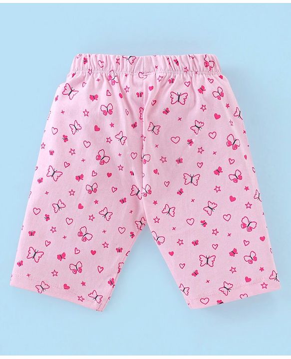 Babyhug Cotton Half Sleeves Capri Nightwear Set Unicorn Print - Pink