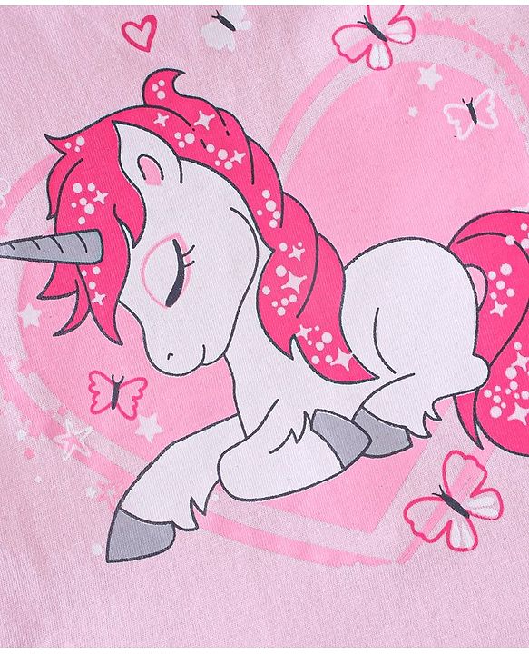 Babyhug Cotton Half Sleeves Capri Nightwear Set Unicorn Print - Pink