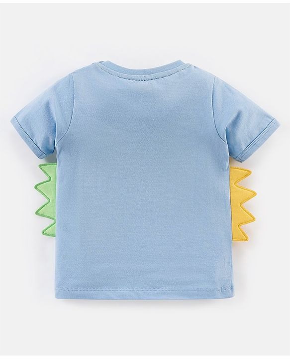 Babyhug Cotton Knit Half Sleeves T-Shirt Dino Print - Blue