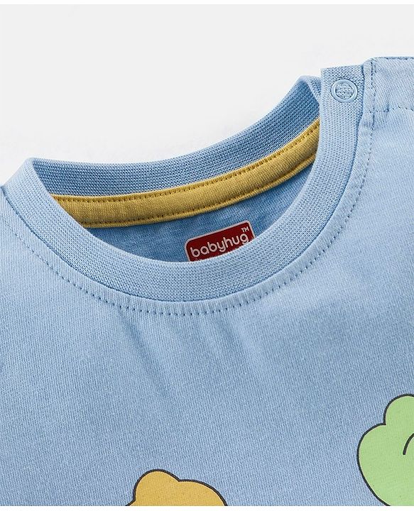 Babyhug Cotton Knit Half Sleeves T-Shirt Dino Print - Blue