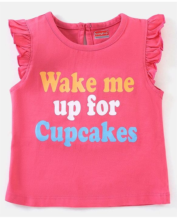 Babyhug Cotton Knit Cap Sleeves Capri Night Suit Text & Polka Dots Print - Pink