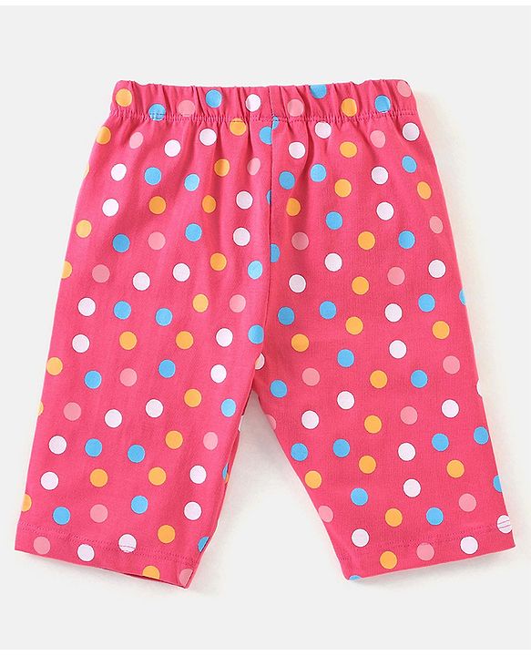 Babyhug Cotton Knit Cap Sleeves Capri Night Suit Text & Polka Dots Print - Pink
