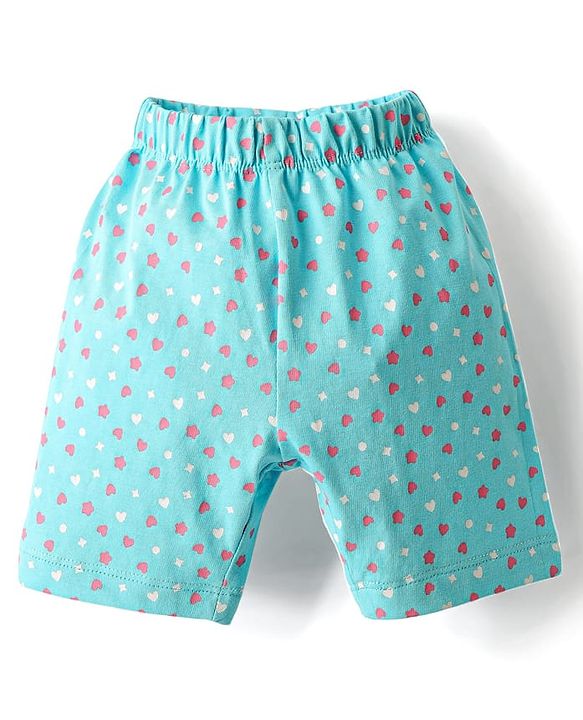 Babyhug Cotton Half Sleeves Capri Night Suit Hearts & Unicorn Print- Blue & Pink