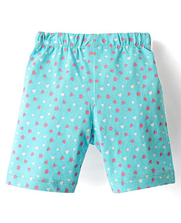 Babyhug Cotton Half Sleeves Capri Night Suit Hearts & Unicorn Print- Blue & Pink