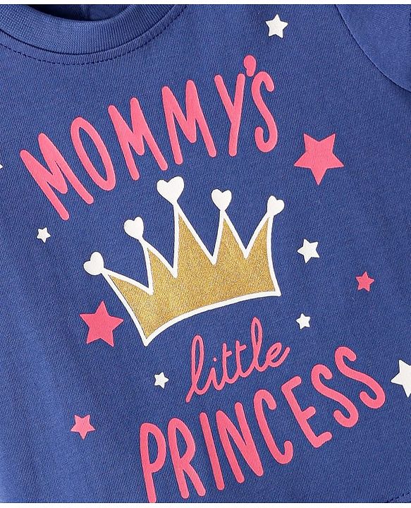 Babyhug Cotton Knit Half Sleeves Night Suit Mommys Princess Print - Navy Blue & Pink