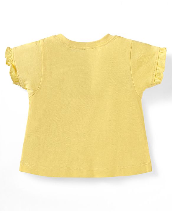 Babyhug Cotton Half Sleeves Capri Night Suit Kitty & Dot Print- Yellow & Pink