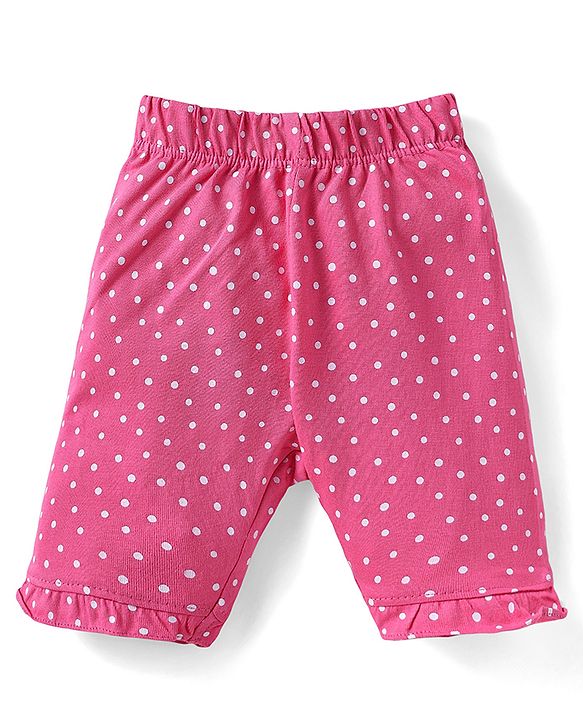 Babyhug Cotton Half Sleeves Capri Night Suit Kitty & Dot Print- Yellow & Pink