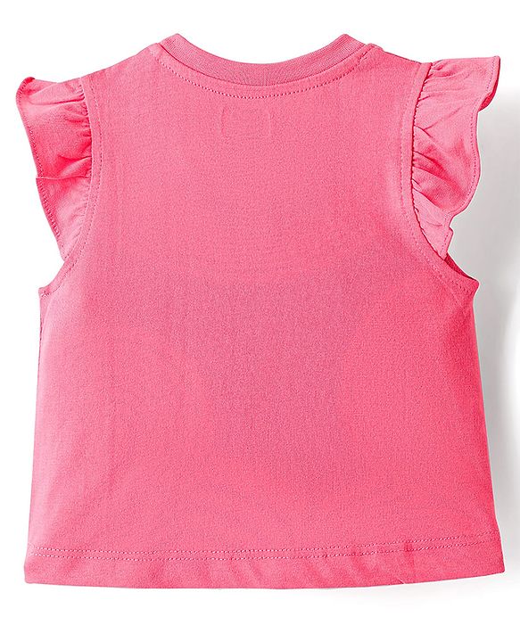 Babyhug Cotton Knit Frill Sleeves Night Suit Floral Print - Pink & Navy