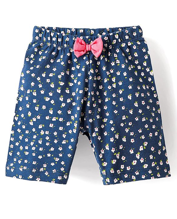 Babyhug Cotton Knit Frill Sleeves Night Suit Floral Print - Pink & Navy