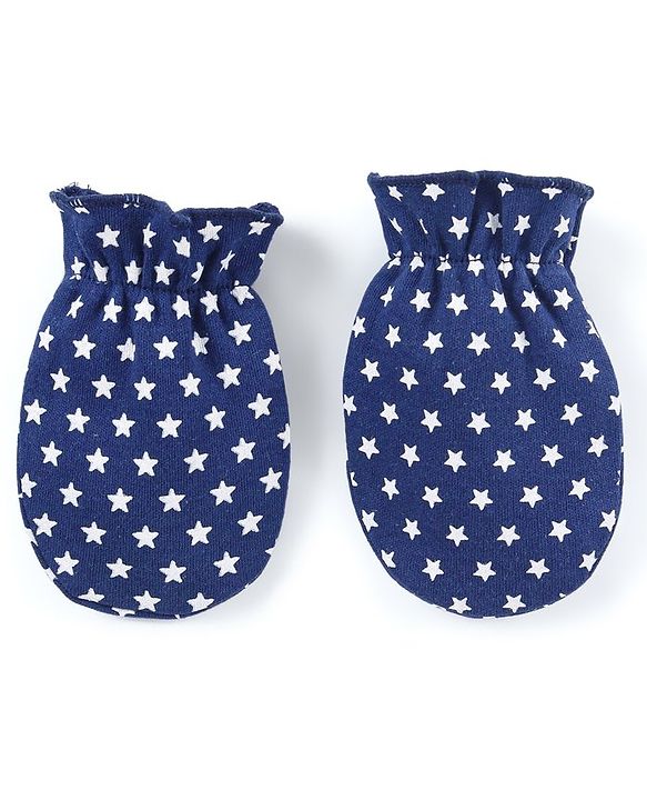 Babyhug 100% Cotton Mittens Panda Printed  & Stripes Pack of 3 - Blue & White