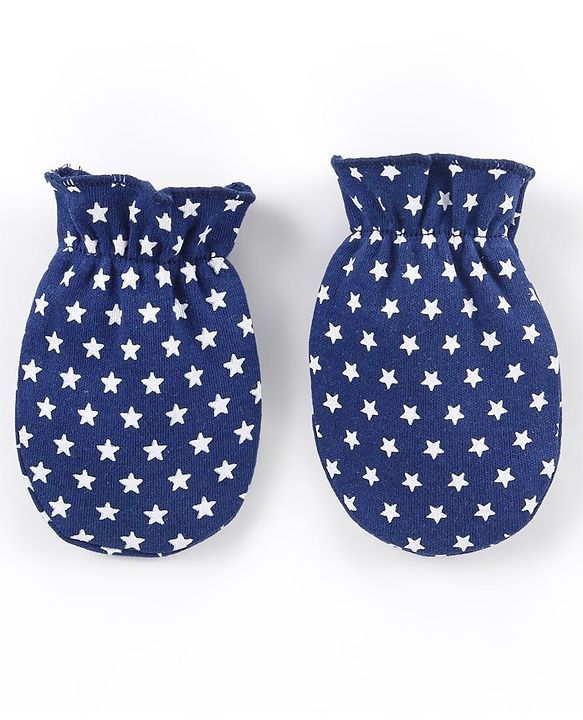 Babyhug 100% Cotton Mittens Panda Printed  & Stripes Pack of 3 - Blue & White