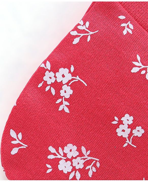 Babyhug 100% Cotton Knit Mittens & Booties Set Floral Print - Red