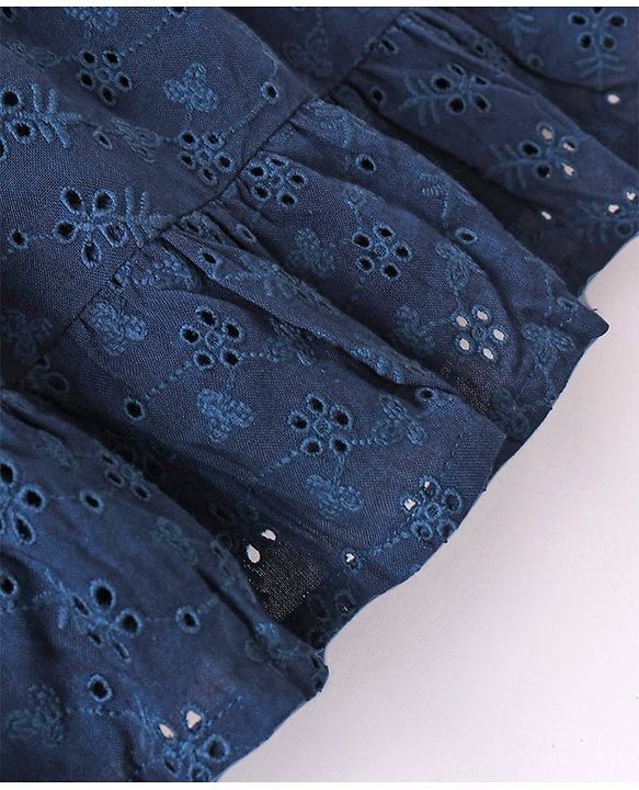 Babyhug 100% Cotton Knit Sleeveless Frock with Floral Embroidery - Navy Blue