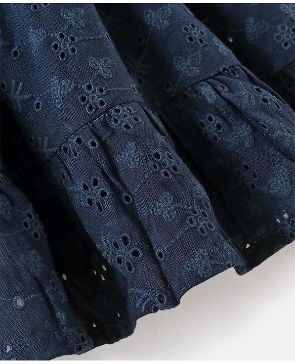 Babyhug 100% Cotton Knit Sleeveless Frock with Floral Embroidery - Navy Blue