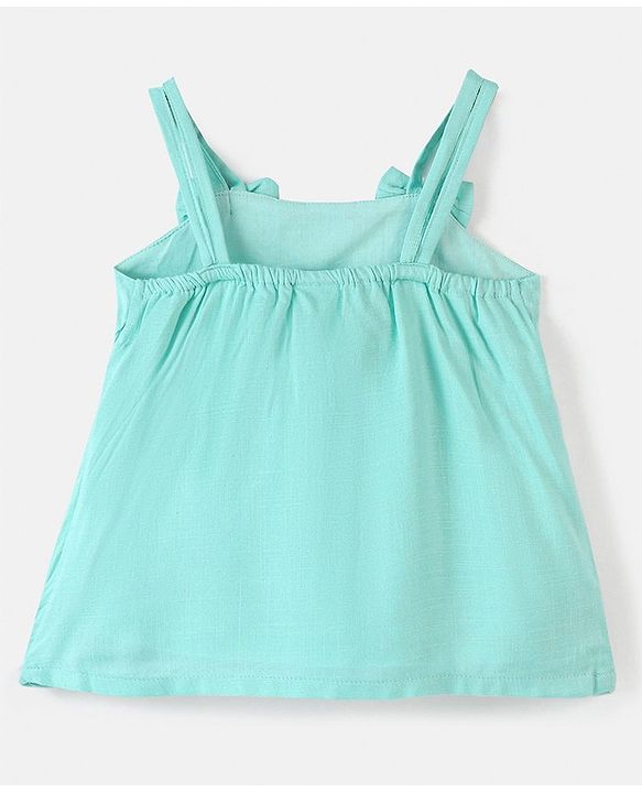 Babyhug 100% Rayon Woven Sleeveless Top with Embroidery and Bow Detailing Floral Print - Green