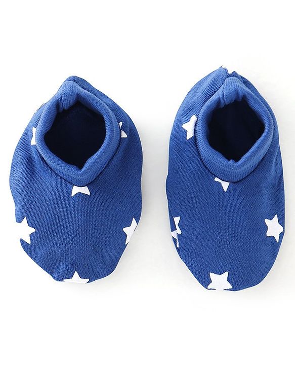 Babyhug 100% Cotton Star print Mittens & Booties  - Blue