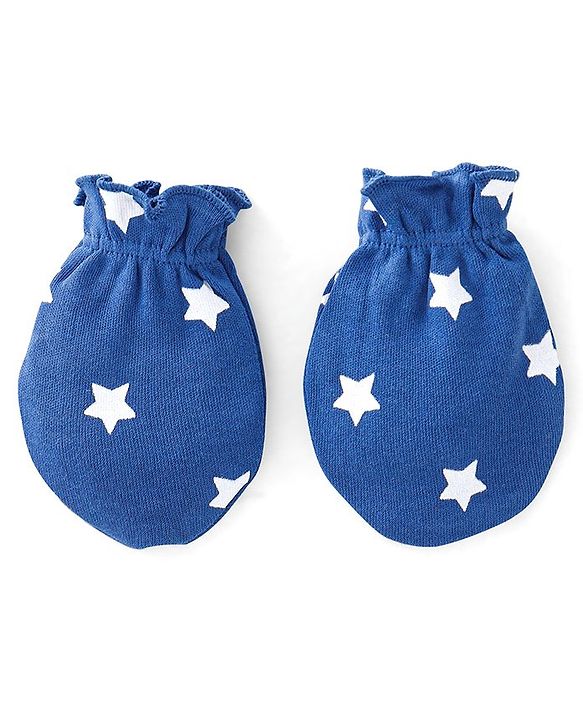Babyhug 100% Cotton Star print Mittens & Booties  - Blue
