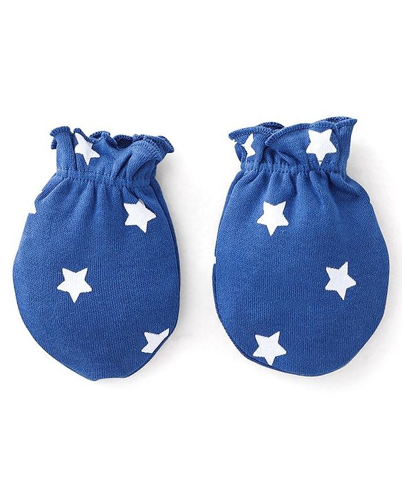 Babyhug 100% Cotton Star print Mittens & Booties  - Blue