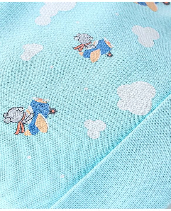 Babyhug 100% Cotton Cap Bear & Stripes Print Pack Of 2- Blue & Orange - Diameter 9 Cm