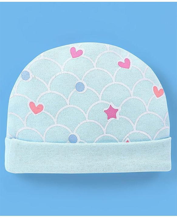 Babyhug 100% Cotton Cap Star Printed with Bow Applique - Blue