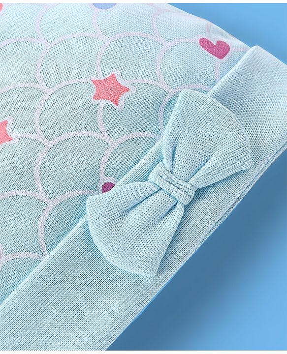 Babyhug 100% Cotton Cap Star Printed with Bow Applique - Blue